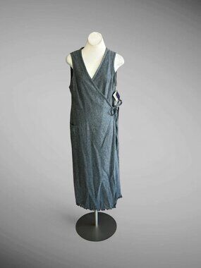 J.G. Hook Wrap Jumper Dress Vintage Gray Wool Flannel Fringe Hem Size 14 NWT